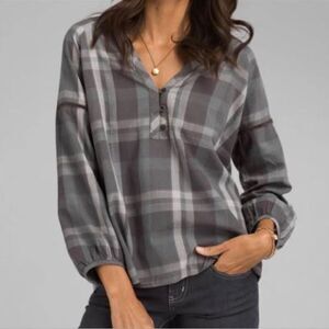Prana Elena‎ Plaid Henley Popover Top Womens Small Gray